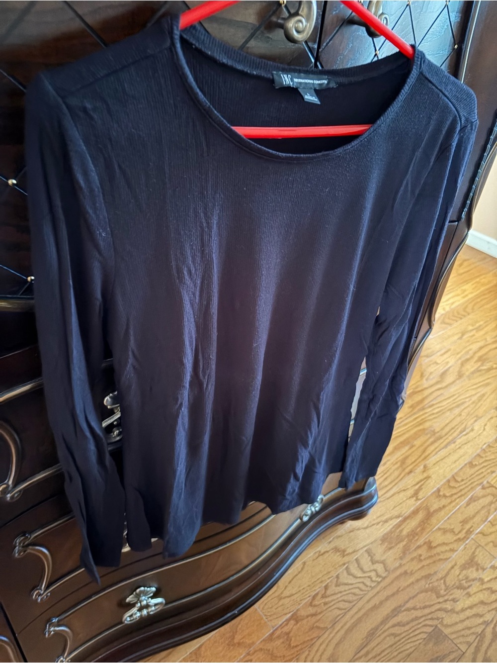INC International Concepts Blue Long Sleeve Ribbed Crew Tee size Large